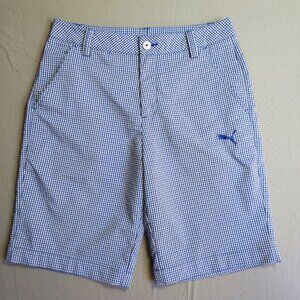 Puma flat front golf shorts men's size 30 blue white checkered